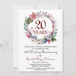 Invitación 20.ª floral de aniversario de Boda sorprendido de 