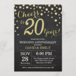 Invitación 20.º aniversario Boda Chalkboard Black and Gold<br><div class="desc">20º Aniversario Boda Chalkboard Invitación Negra y Oro. 20º Aniversario Boda. Fondo del diamante del Purpurina negro y dorado de la pizarra. confetti de efecto metalizado dorado. Cumpleaños de adultos. Fiesta de cumpleaños de hombre o mujer. Para una mayor personalización, haga clic en el botón "Personalizar" y utilice nuestra herramienta...</div>