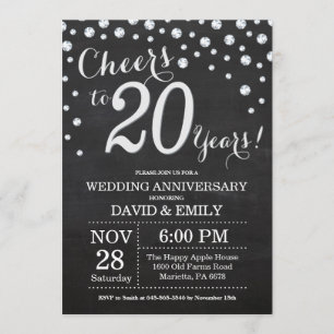 Invitación 20.º Aniversario Boda Chalkboard Plata negra