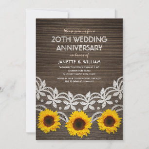 Invitación 20.º Aniversario Boda Rústico de los girasoles enc