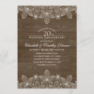 Invitación 20.º aniversario de Boda Rústica de la Madera