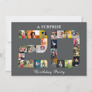 Invitación 20.º Collage de fotos de fiesta de cumpleaños Gris