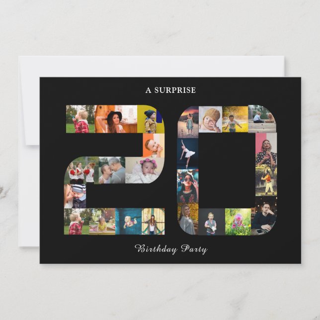 Invitación 20.º Collage de fotos de la fiesta de cumpleaños b (Anverso)