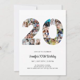 Invitación 20.º Collage de fotos número 20 Personalizados