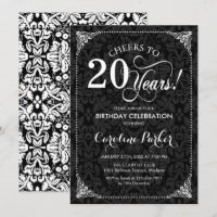 20.º cumpleaños - Damasco blanco negro