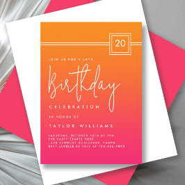 Invitación 20.º Cumpleaños Negrita Naranja Rosa Caliente Simp