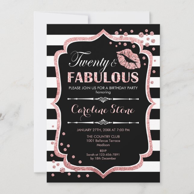 Invitación 20.º cumpleaños - Veinte fabulosos Rosas de oro ne (Anverso)