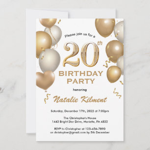 Invitación 20.º Purpurina de oro y blanco