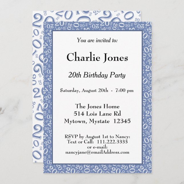 Invitación 20 - Acontecimiento 20 del patrón de número aleato (Anverso / Reverso)