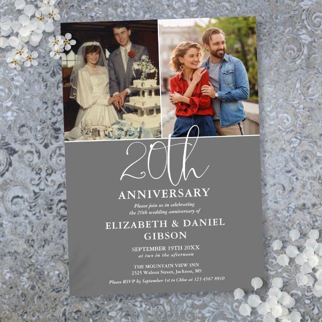 Invitación 20° Aniversario Boda Entonces Y Ahora 2 Foto (20th Wedding Anniversary Then And Now 2 Photo Invitation)