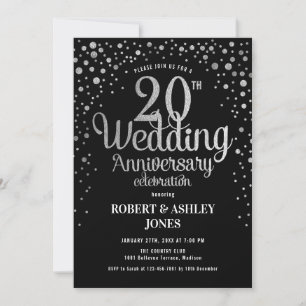 Invitación 20 Aniversario de Boda - Negro y Plata