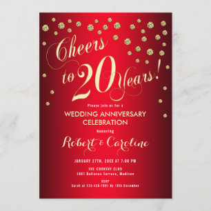 Invitación 20 Aniversario de Boda - Rojo y Oro