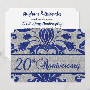Invitación 20 Aniversario Empresarial Azul y Plata Vintage