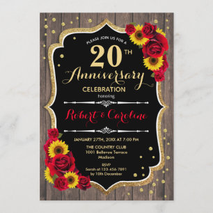 Invitación 20 Aniversario - Madera Rustica Sunflower