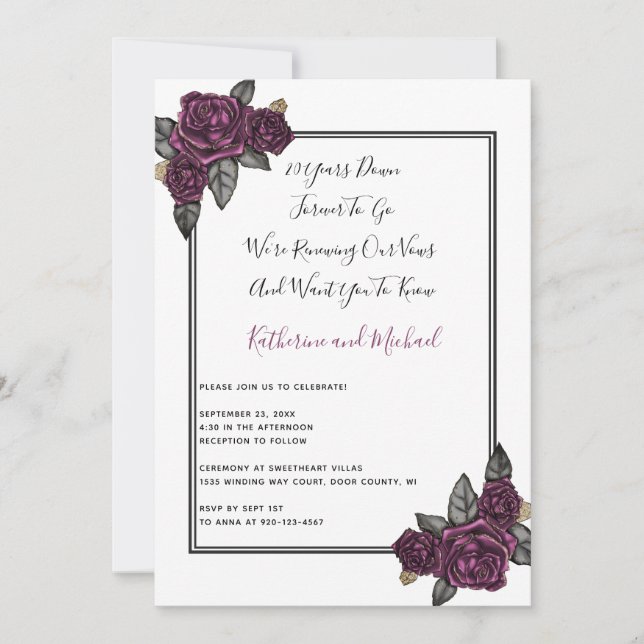 Invitación 20 años Boda promete renovación (Anverso)