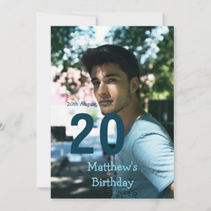 Invitación 20 cumpleaños agregar nombre foto de fecha hombre