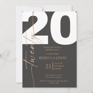 Invitación 20th Twentieth Birthday Modern Twenty Party 