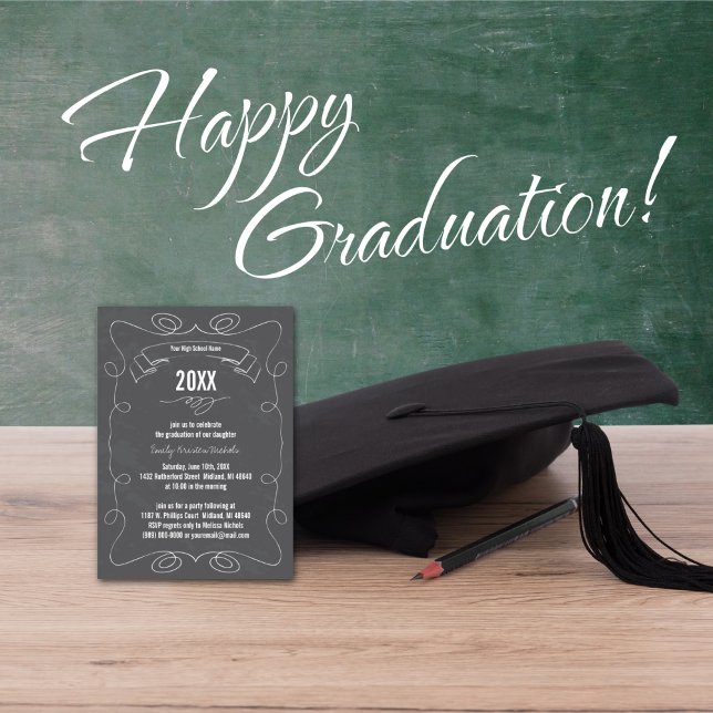 Invitación 20XX Anuncios de graduación de Chalkboard (Subido por el creador)