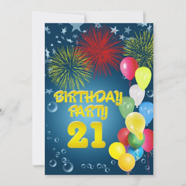Invitación 21ª fiesta de cumpleaños con globos (Anverso)