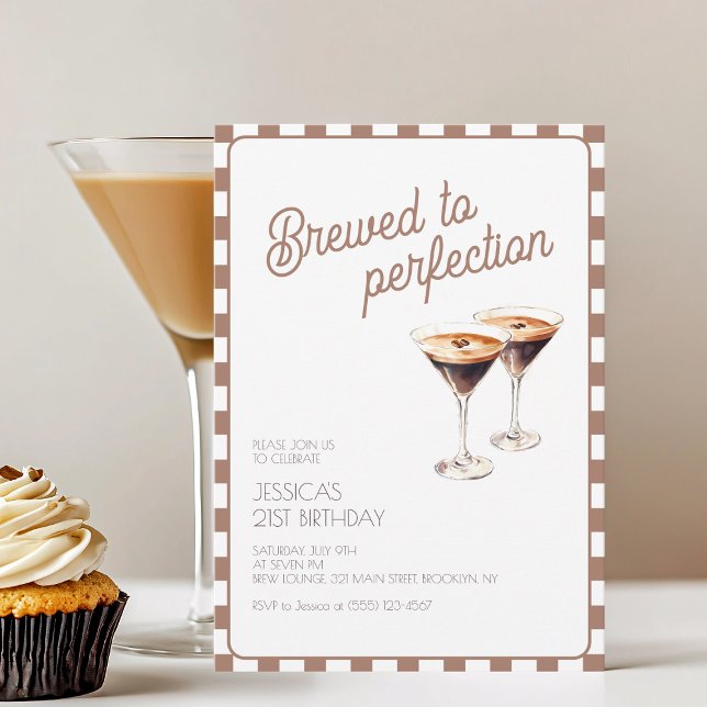 Invitación 21ª Fiesta de Cumpleaños Marrón de Espresso Martin (21st Espresso Martini Brewed Brown Birthday Party Invitation)