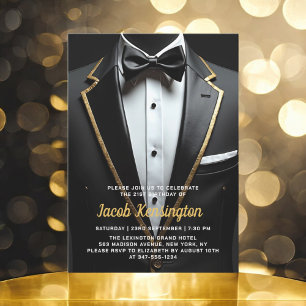 Invitación 21ª Jornada de cumpleaños de Black and Gold Tuxedo