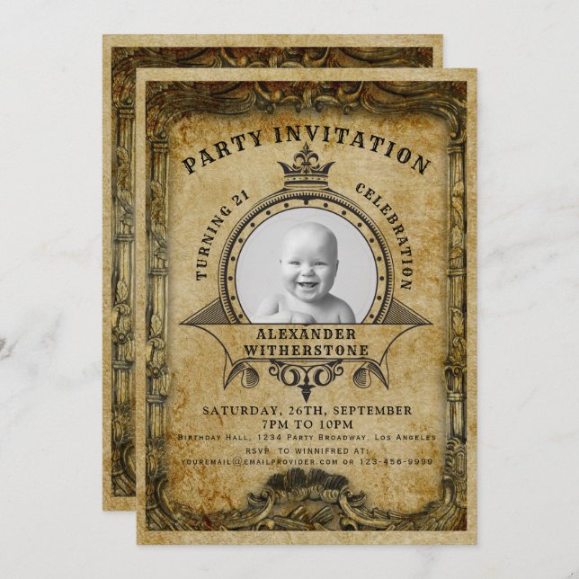 Invitación 21ª Retro de cosecha de cumpleaños Añadir tu foto  (Anverso / Reverso)