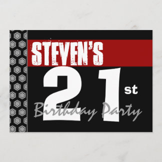 Invitación 21º cumpleaños moderno para él rojo blanco negro W