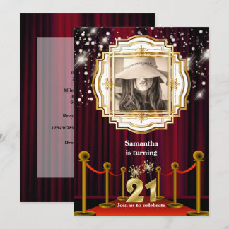 Invitación 21.ª alfombra roja hollywood fiesta de oro VIP de