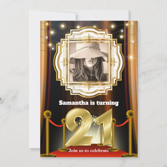 Invitación 21.ª alfombra roja hollywood VIP fiesta de oro Inv (Anverso)