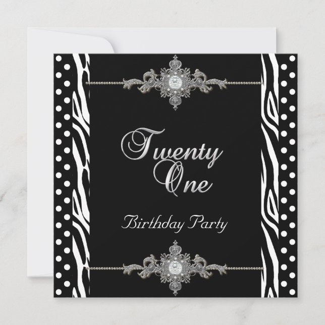 Invitación 21.ª Cebra Silver White Spot Diamante (Anverso)