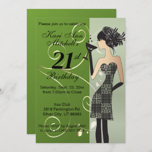 Invitación 21.ª Chica de cumpleaños Fiesta Bash - Verde