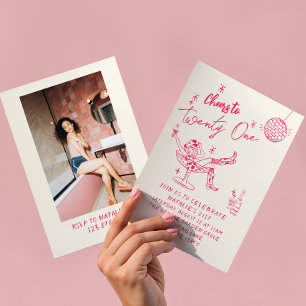 Invitación 21.ª Cowgirl Pink Drawn Coastal Photo Fun cumpleañ