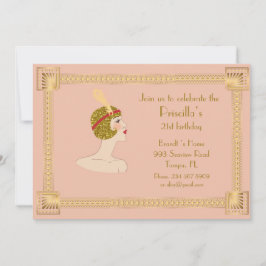Invitación 21.ª, cumpleaños 21,estilo Gatsby,melocotón rosa y