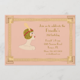 Invitación 21.ª, cumpleaños 21,estilo Gatsby,melocotón rosa y
