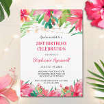 Invitación 21.ª Fantasma Tropical De Cumpleaños<br><div class="desc">Estas invitaciones tropicales para fiestas de 21 años cuentan con un diseño de acuarela de flores tropicales,  follaje y luces de cuerda. Personalízalos con tu propio texto.</div>