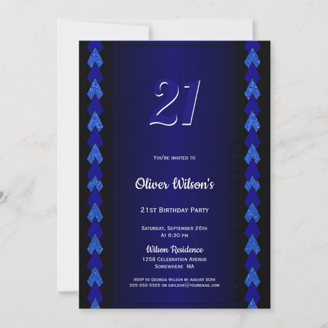 Invitación 21.ª Fiesta azul y negro (Anverso)
