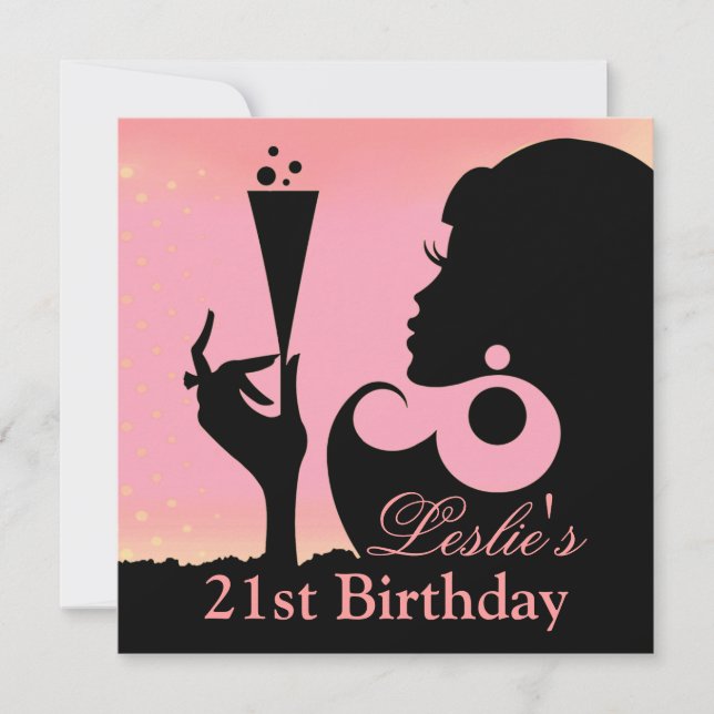 Invitación 21.ª Fiesta de cócteles de cumpleaños rosa (Anverso)