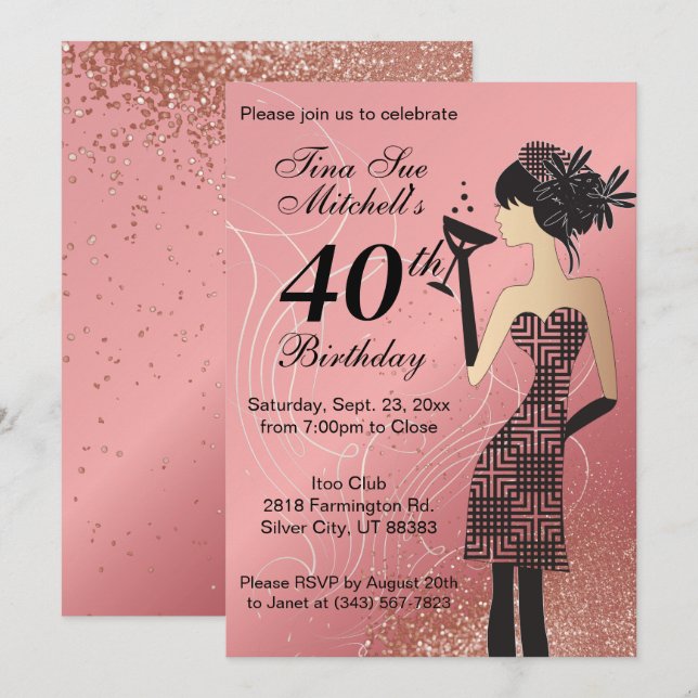 Invitación 21.ª Fiesta de cumpleaños Bash - Rosa (Anverso / Reverso)