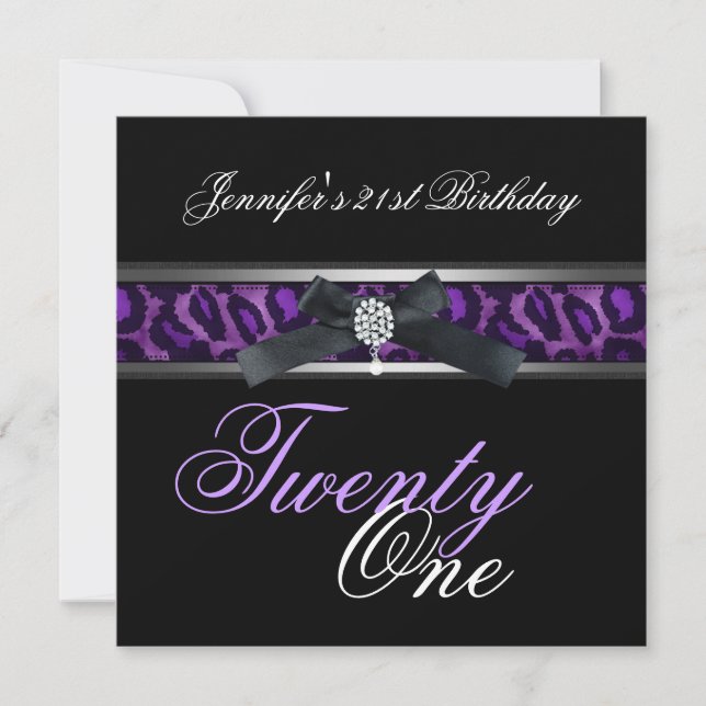 Invitación 21.ª Fiesta de cumpleaños Black Purple Silver (Anverso)