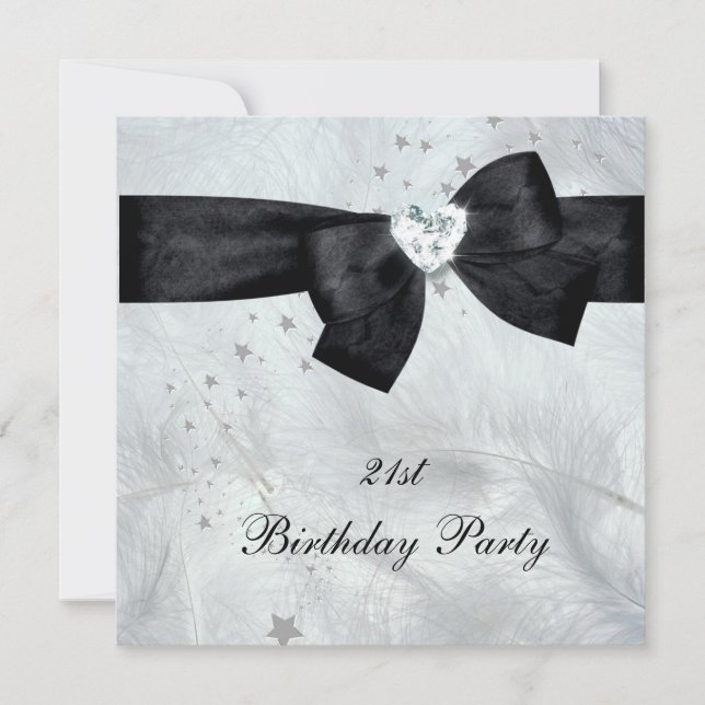 Invitación 21.ª Fiesta de cumpleaños blanco negro (Anverso)