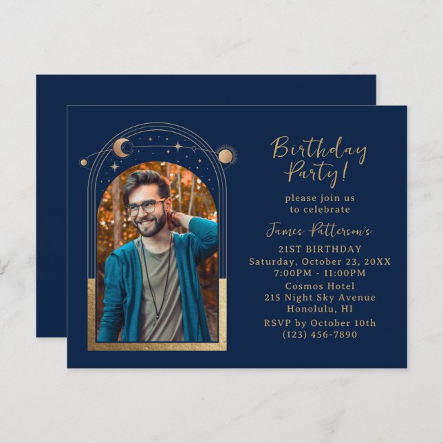 Invitación 21.ª Fiesta de cumpleaños Celestial Foto Luna de O (Anverso / Reverso)