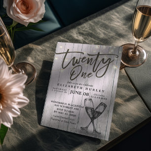 Invitación 21.ª Fiesta de cumpleaños Champagne Glasses Wood L