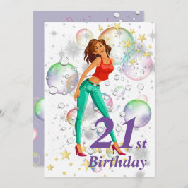 Invitación 21.ª Fiesta de cumpleaños Chica meme burbujas