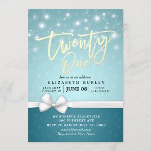 Invitación 21.ª Fiesta de cumpleaños Cinta blanca azul turque