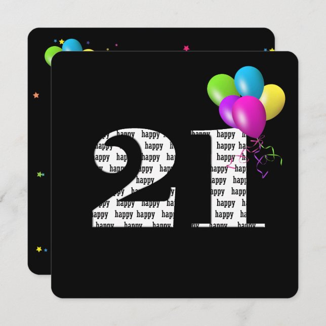 Invitación 21.ª Fiesta de cumpleaños con globo (Anverso / Reverso)
