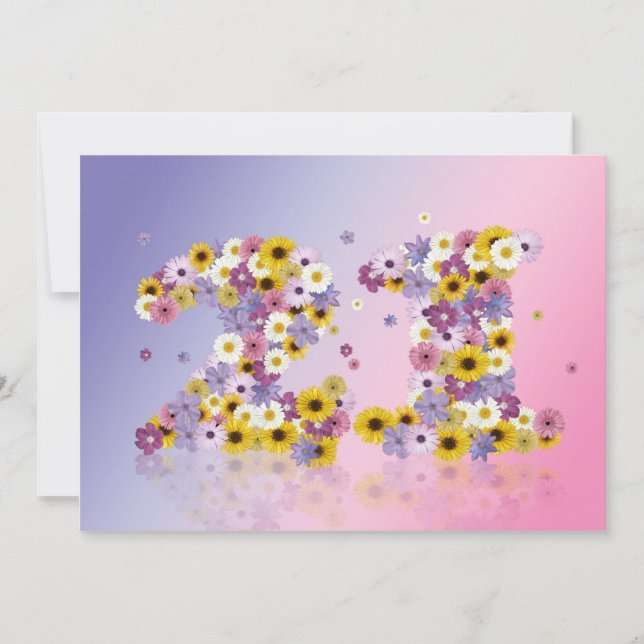 Invitación 21.ª fiesta de cumpleaños, con letras floridas (Anverso)