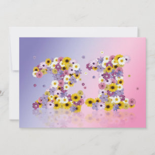 Invitación 21.ª fiesta de cumpleaños, con letras floridas