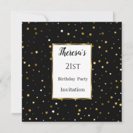 Invitación 21.ª fiesta de cumpleaños de Black Gold Stars