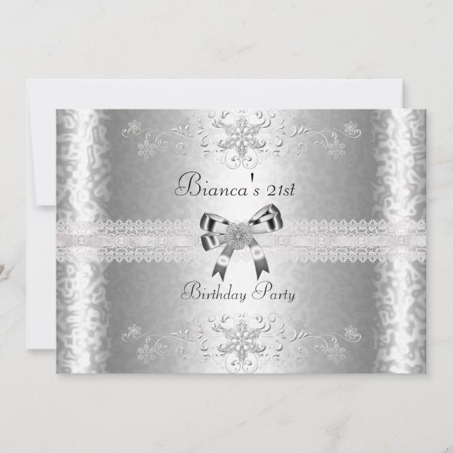 Invitación 21.ª Fiesta de cumpleaños elegante Floral blanca p (Anverso)