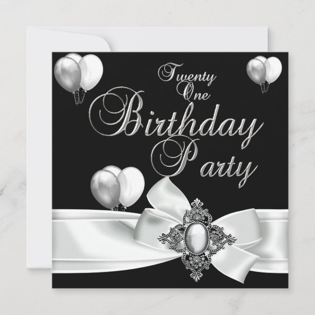 Invitación 21.ª Fiesta de cumpleaños Globos de plata blanca n (Anverso)